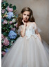 Beaded Ivory Lace Tulle Open Corset Back Flower Girl Dress